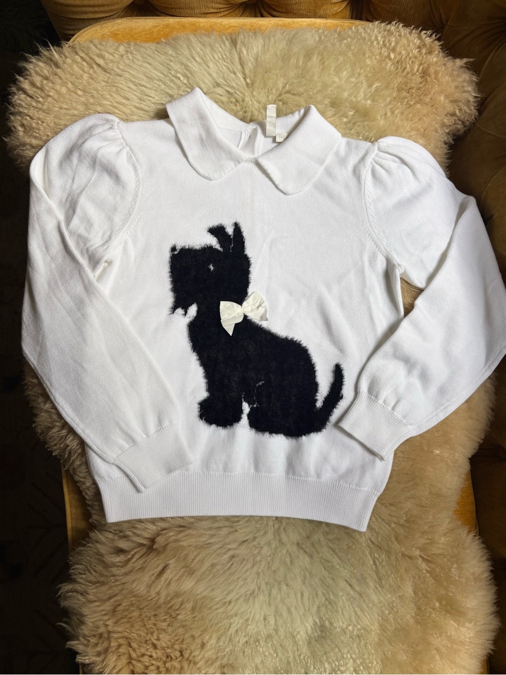 Janie and Jack White Sweater with Fuzzy Scottie Dog NWOT 12